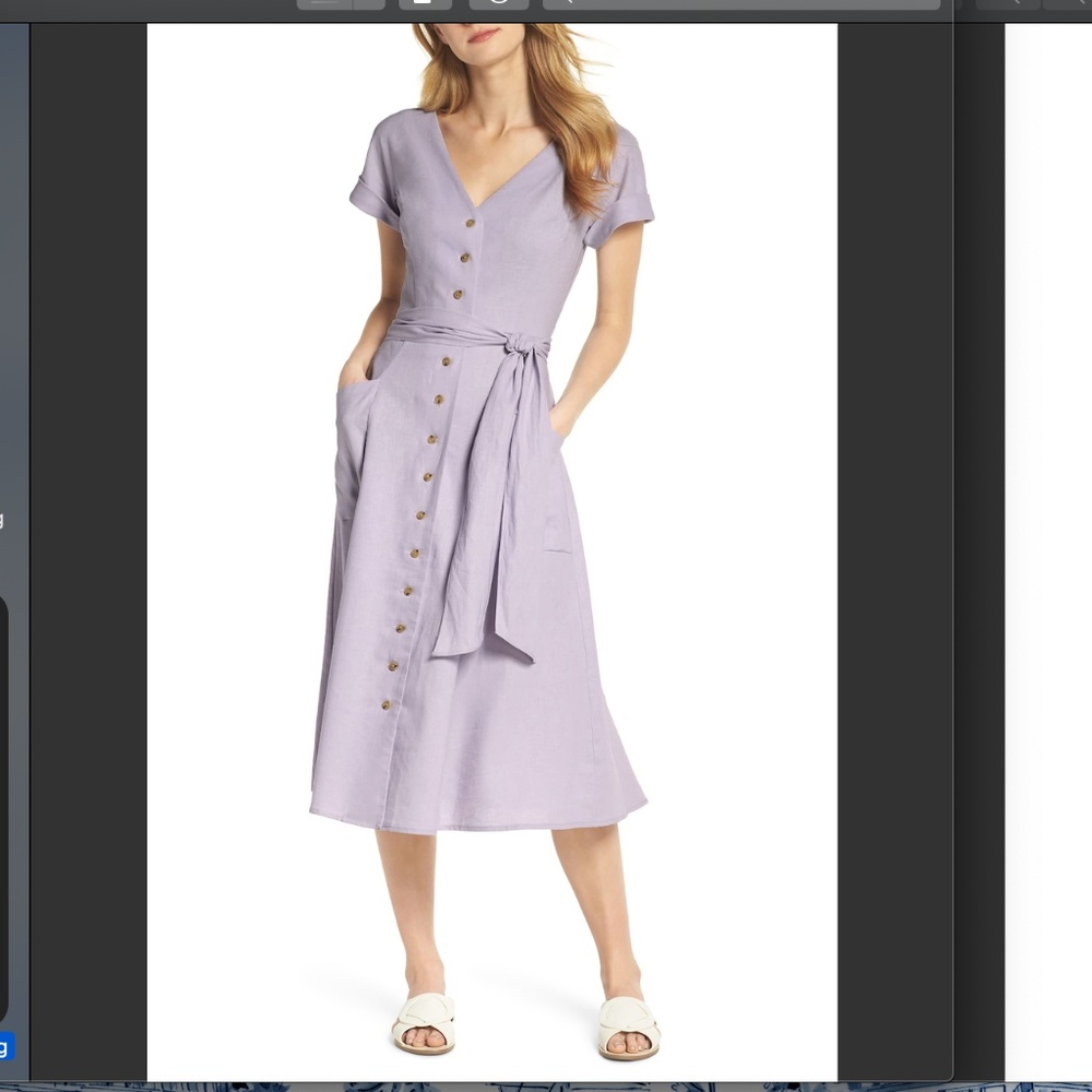 Vanessa Button Front Linen Blend Midi Dress